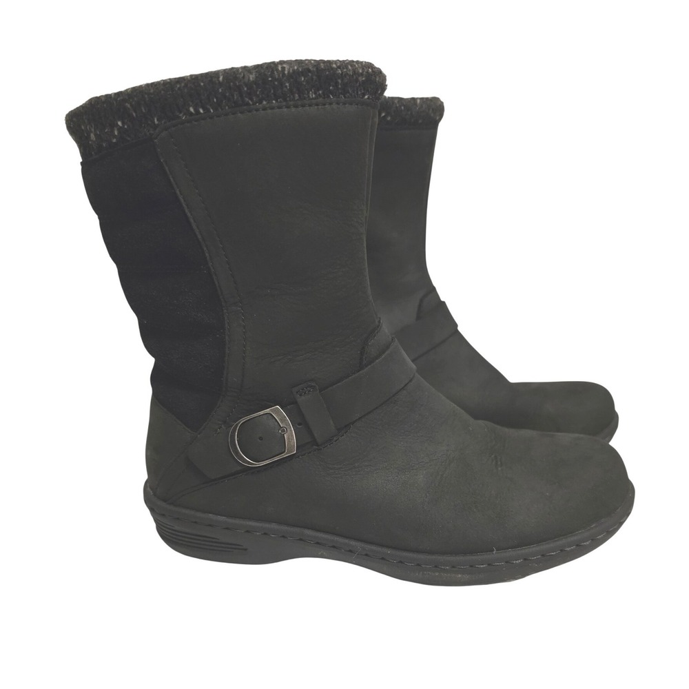 Teva Foxy Midโ Waterproof Boots Black Leather Quilted Knit Women Size 5 1012439